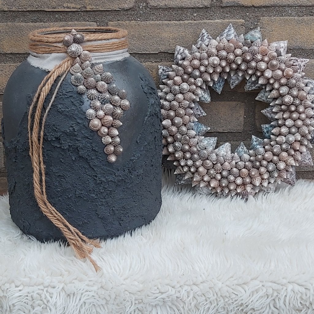 Plantenpot groot vaas stoere uitvoering grijs met schelpen, Huis en Inrichting, Ophalen of Verzenden, Nieuw