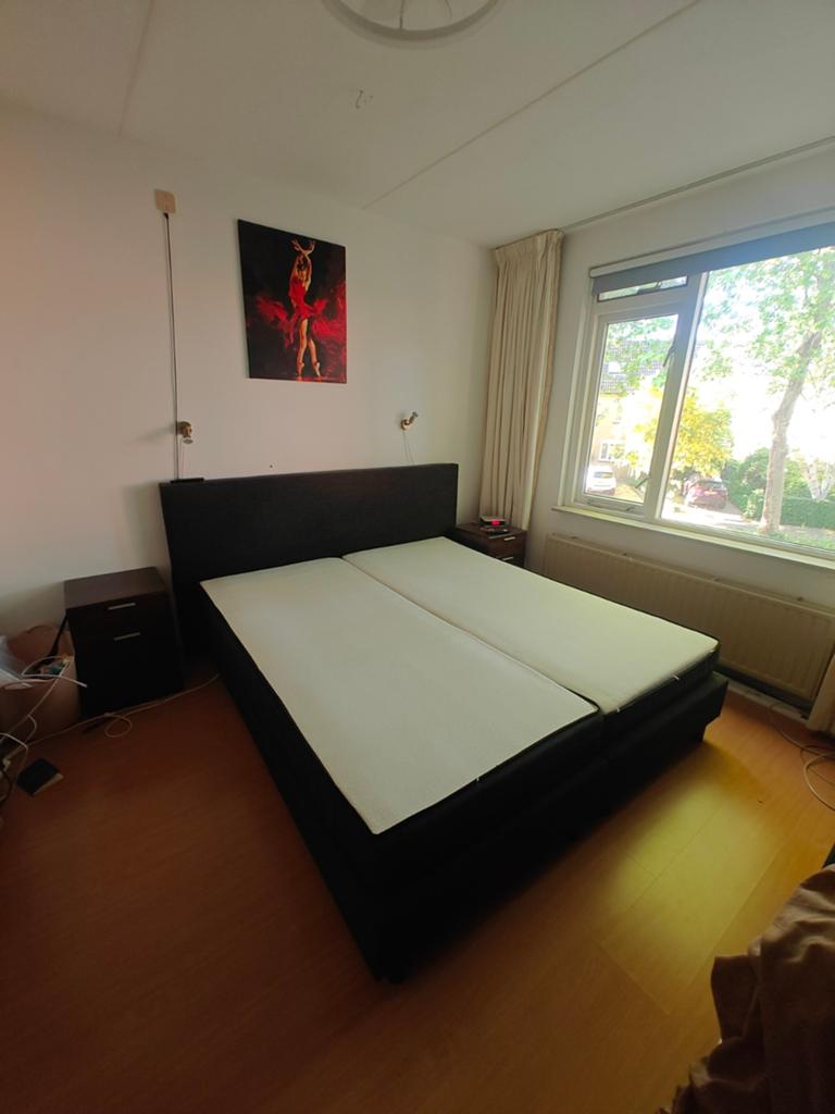 Boxspring Gem 180x200cm Zwart met Topper en Nachtkastjes, Ophalen, Gebruikt, Zwart, Tweepersoons