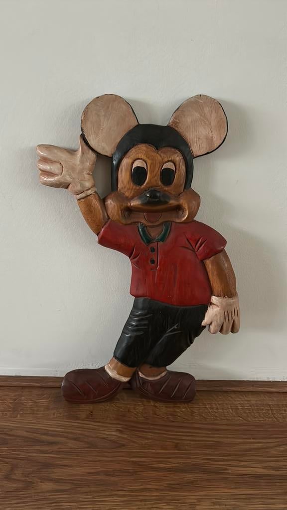 Massief houten Mickey Mouse om op te hangen, Verzamelen, Disney, Zo goed als nieuw, Beeldje of Figuurtje, Mickey Mouse, Ophalen of Verzenden