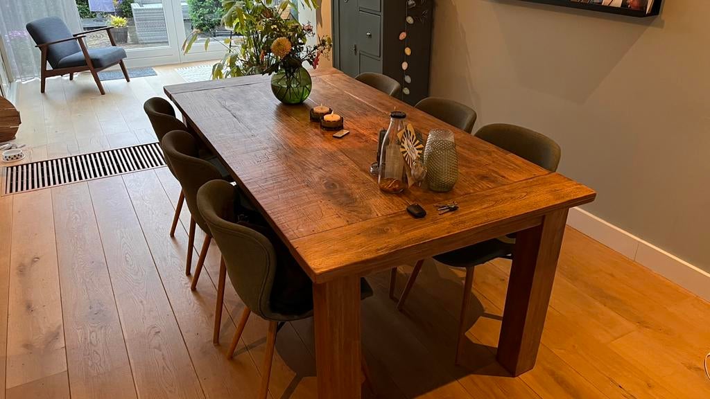 Mooie eikenhouten eettafel incl. 6 stoelen, Huis en Inrichting, Tafels | Eettafels, Ophalen, Zo goed als nieuw, Rechthoekig, 50 tot 100 cm