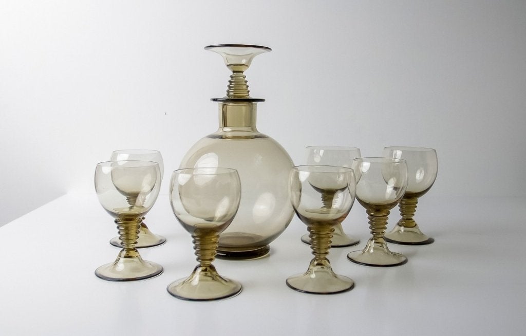 Art deco Traditie karaf met 7 glazen W.J. Rozendaal, Ophalen