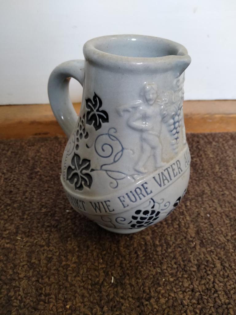 Vintage Aardewerken Kruik met Reliëf en Tekst, Ophalen of Verzenden