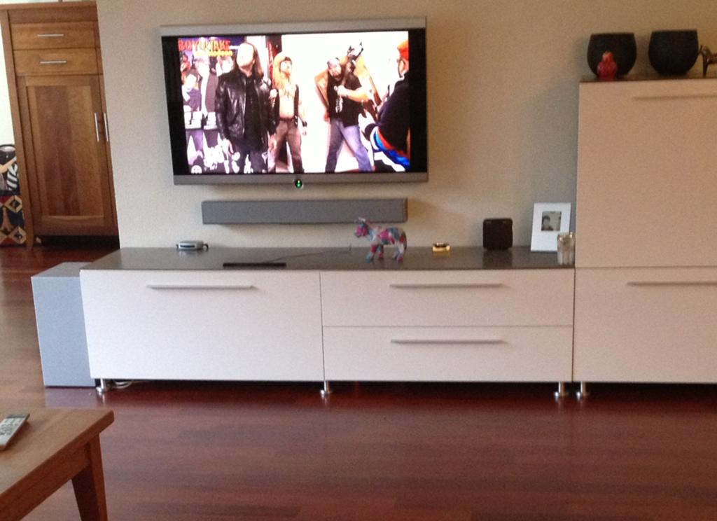 Kast/ tv meubel hoogglans wit, Ophalen, Gebruikt, 100 tot 150 cm, 100 tot 150 cm