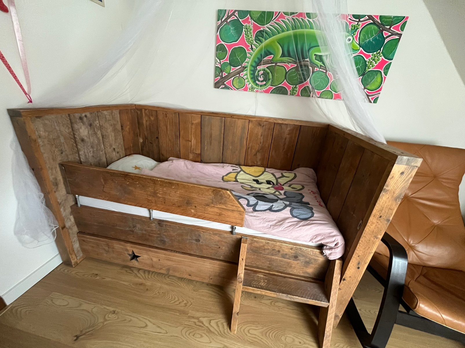 Kinderbed steigerhout, 85 tot 100 cm, Zo goed als nieuw, 160 tot 180 cm, Ophalen