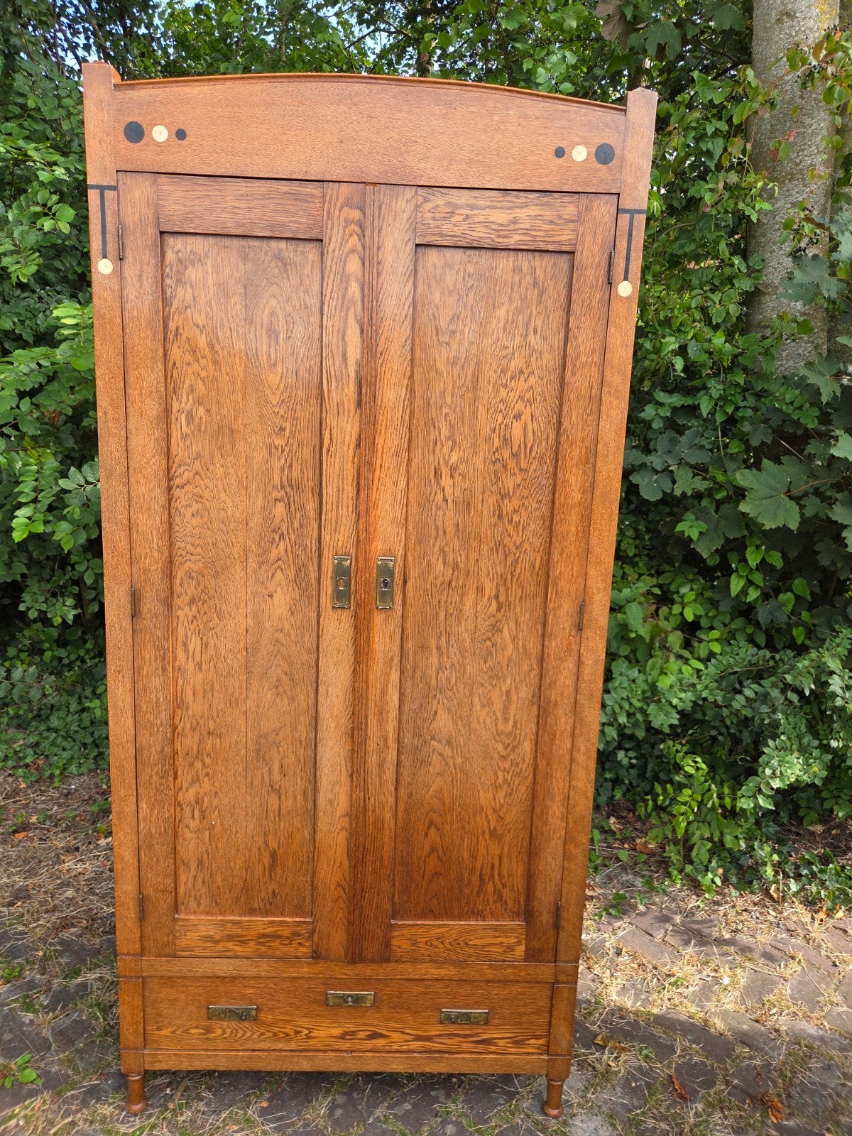 art deco Amsterdamse school eikenhout kast legkast, Ophalen, Gebruikt, 50 tot 70 cm, 105 cm of meer