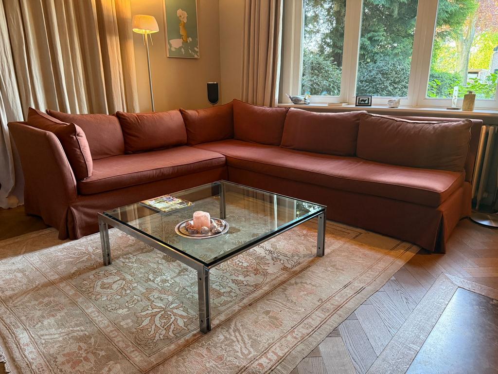 Prachtige terracotta design hoekbank, Huis en Inrichting, Banken | Bankstellen, Ophalen, 250 tot 300 cm, Gebruikt, Klassiek
