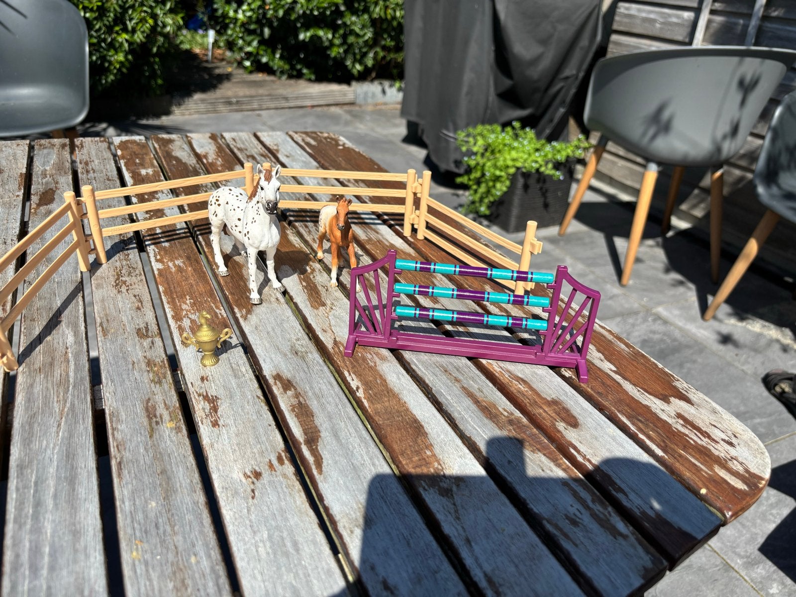 Schleich paarden set met omheining en hindernis, Ophalen of Verzenden, Gebruikt, Jongen of Meisje