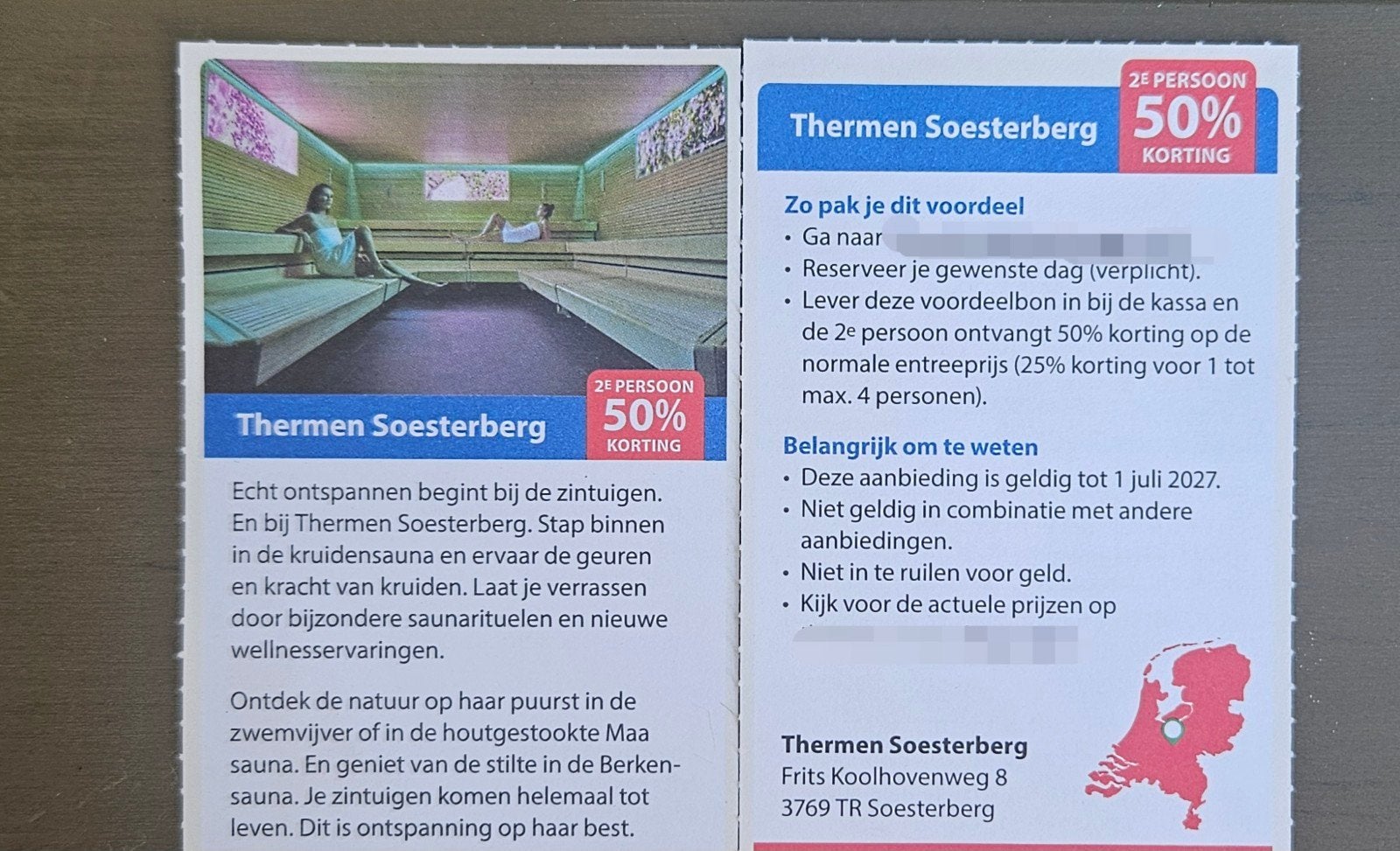 Thermen Soesterberg. 2e persoon 50% korting, Tickets en Kaartjes