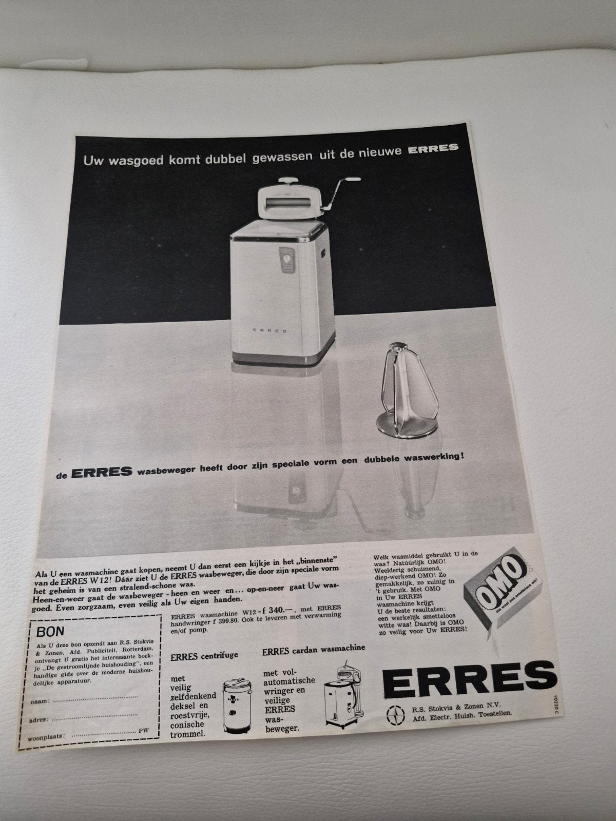 07 Vintage Erres W12 Wasmachine Advertentie (32x24 cm), Ophalen of Verzenden