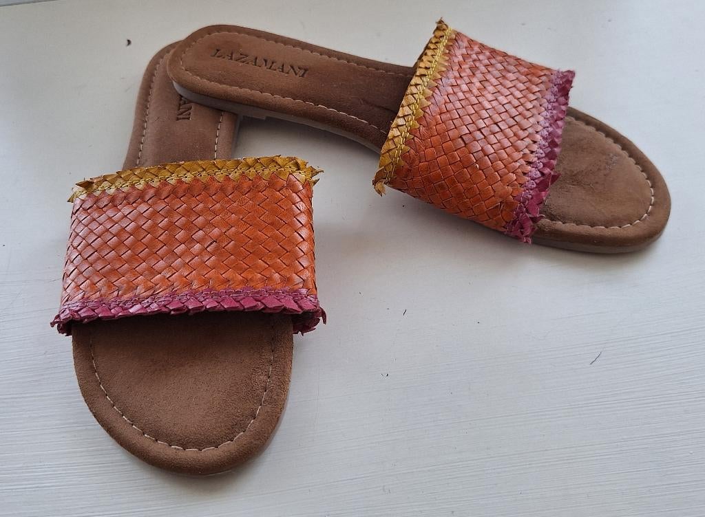 Lazamani oranje roze gele raffia slippers, maat 41, Slippers, Lazamani, Oranje, Ophalen of Verzenden
