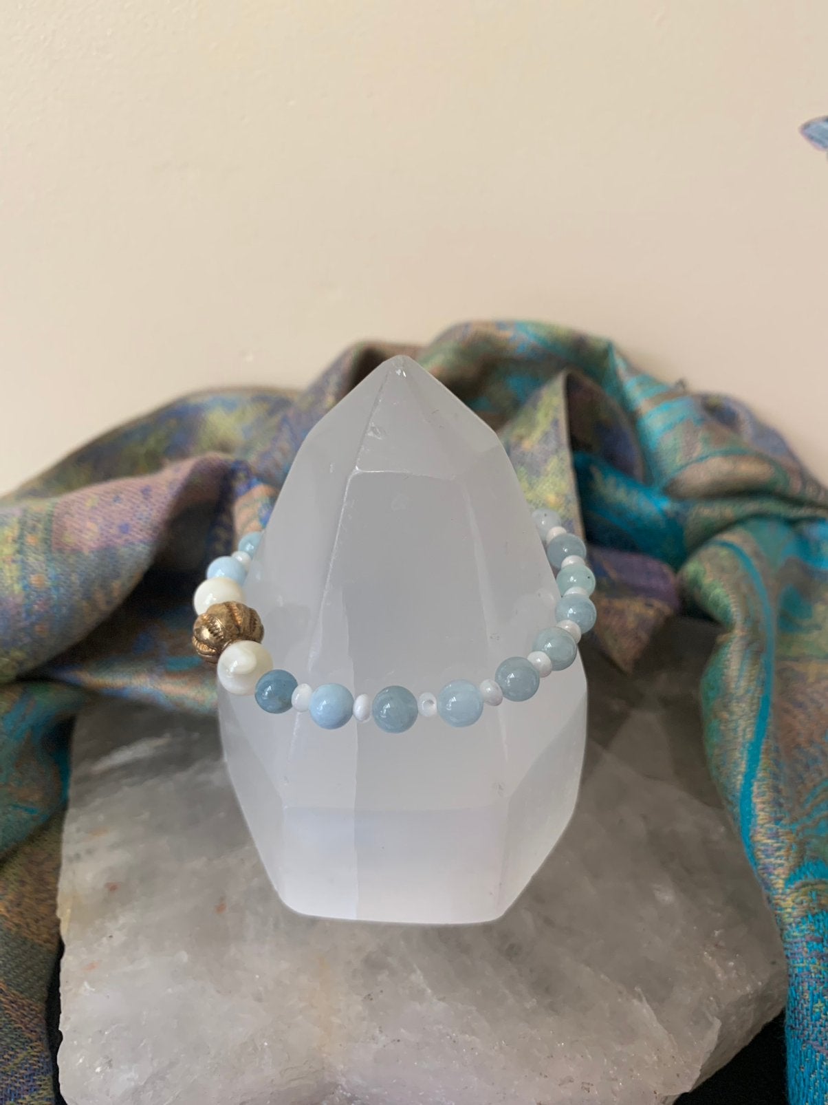 Aquamarijn parelmoer zilver beschermt daadkracht balans, Met bedels of kralen, Blauw, Magnolia11, Nieuw