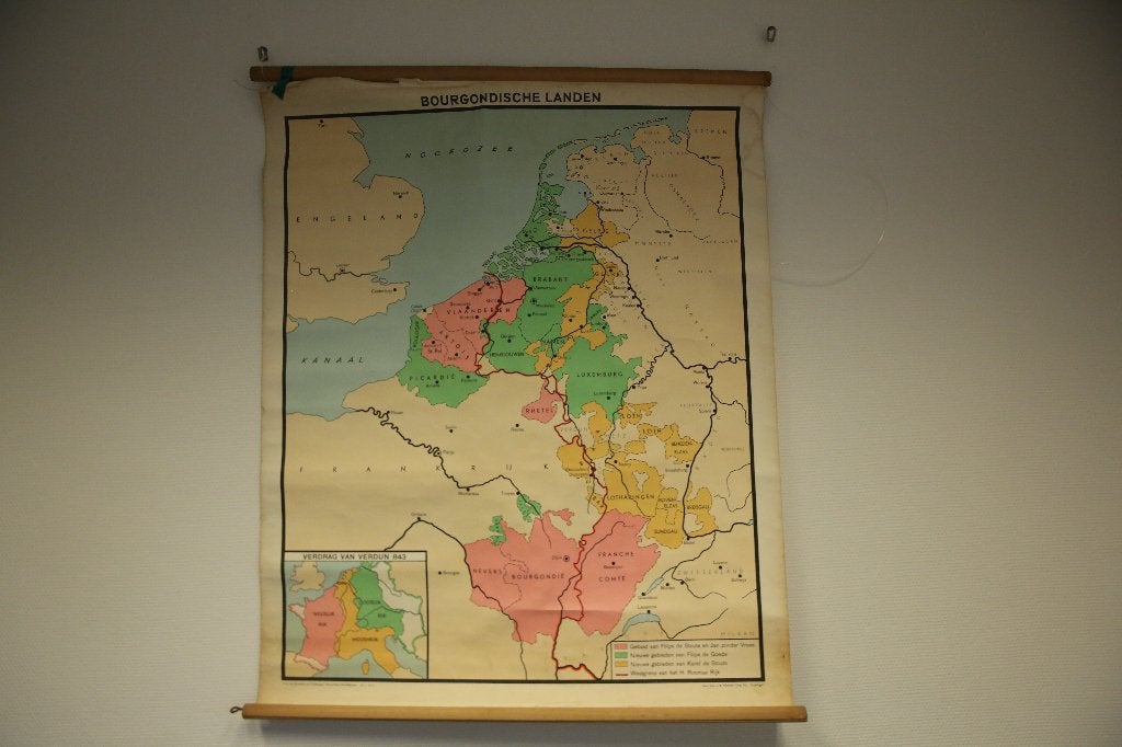 Vintage Schoolkaart “Bourgondische Landen” (item 150), Ophalen, Geschiedenis