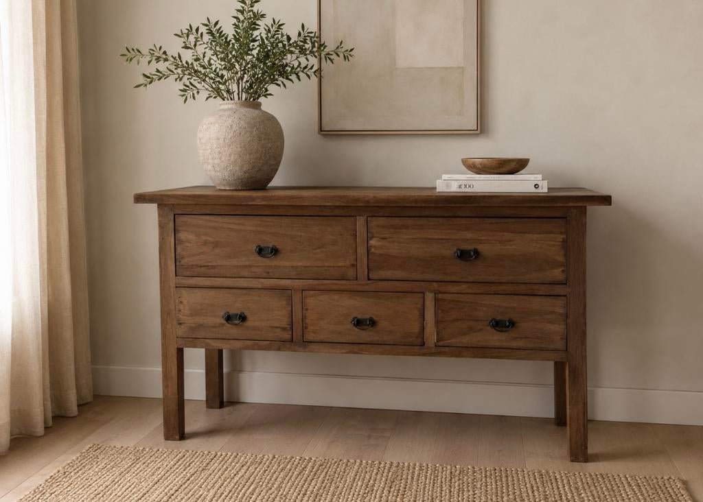 Teakhouten dressoir - sidetable met lades, Ophalen, 100 tot 150 cm, -, -