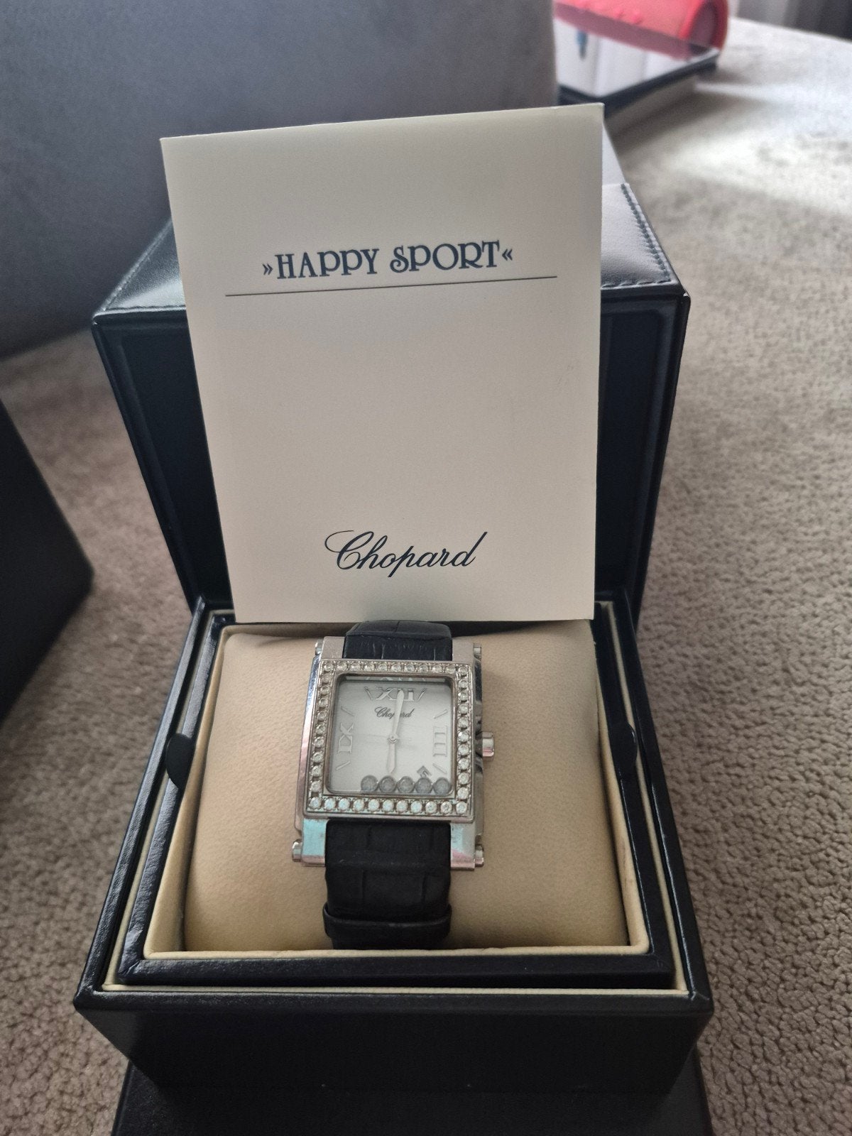 Chopard Happy Sport Horloge met Diamanten, Ophalen of Verzenden, Leer, Overige merken