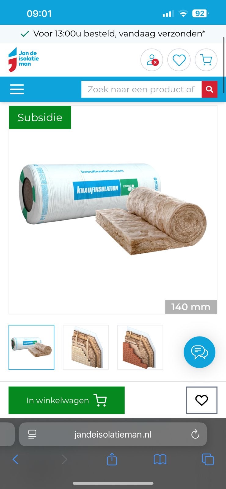 4x Glaswol Naturoll 035 5300x580x140mm Rd:4.00 (=3,07m²), Ophalen, 12 cm of meer, Nieuw, 15 m² of meer
