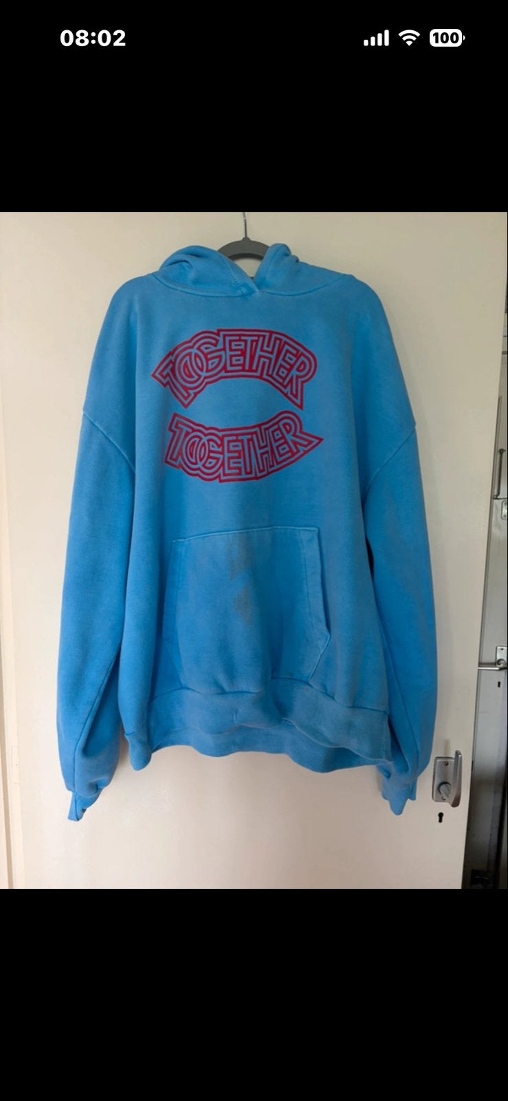 Harry Styles Hoodie - Lichtblauw met vlekken, Kleding | Dames, Truien en Vesten, Ophalen, Gedragen, Maat 46/48 (XL) of groter