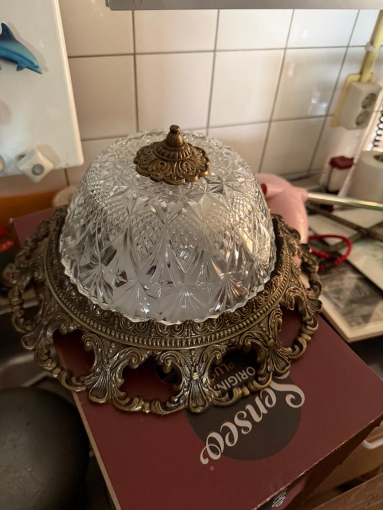 Antieke Plafonnière met Kristallen Kap, Antiek en Kunst, Antiek | Lampen, Ophalen of Verzenden