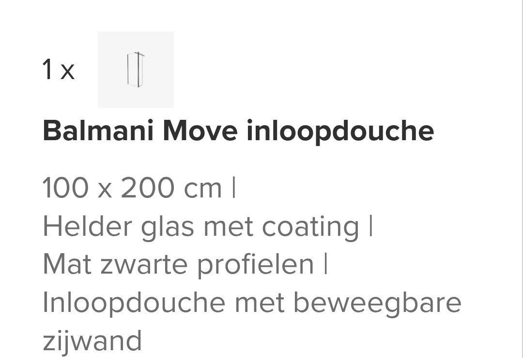 Balmani Move inloopdouche 100x200 cm - Helder glas, Ophalen, Nieuw, Glas, Douche