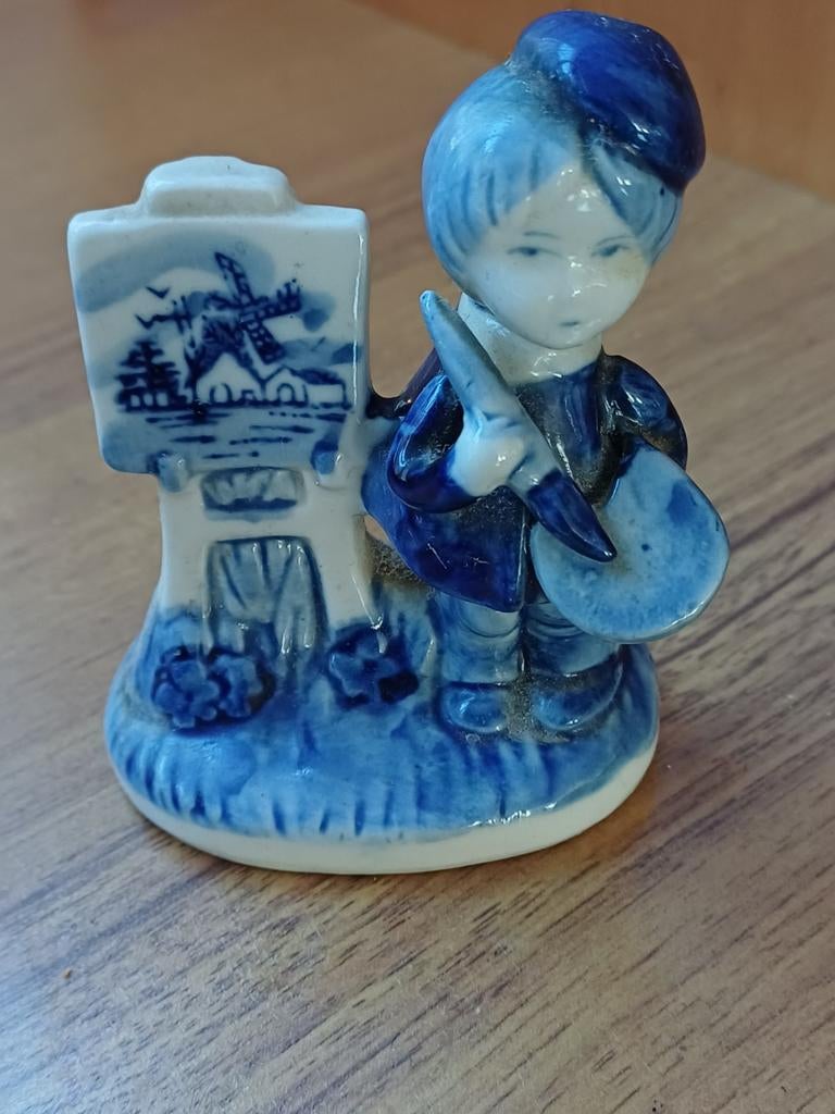 Delfts Blauw Beeldje: Jongen met Ezel en Molen, Antiek en Kunst, Antiek | Keramiek en Aardewerk, Ophalen of Verzenden
