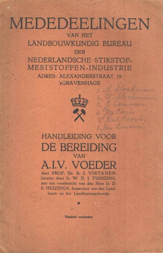 Handleiding voor de bereiding van A.I.V. Voeder, Gelezen, Ophalen of Verzenden, Nederland, Overige onderwerpen