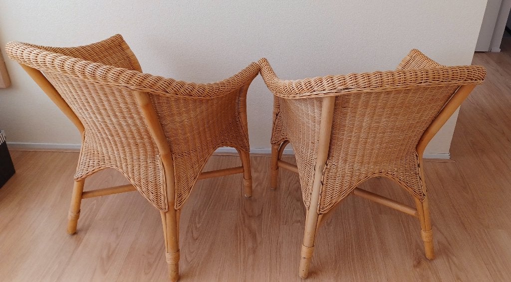 Rotan stoelen, Ophalen, Twee, Bruin, Riet of Rotan