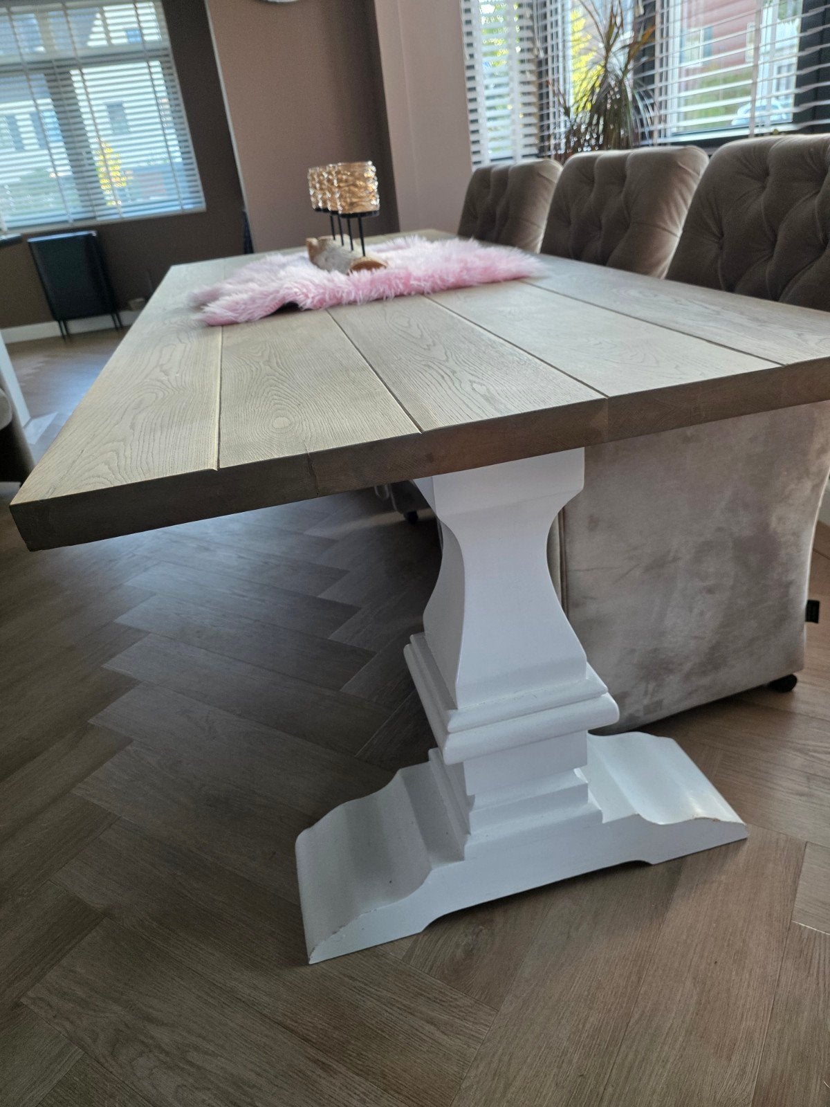 Eettafel en salontafel set - Landelijke stijl, Ophalen, Gebruikt, 100 tot 150 cm, Vier personen