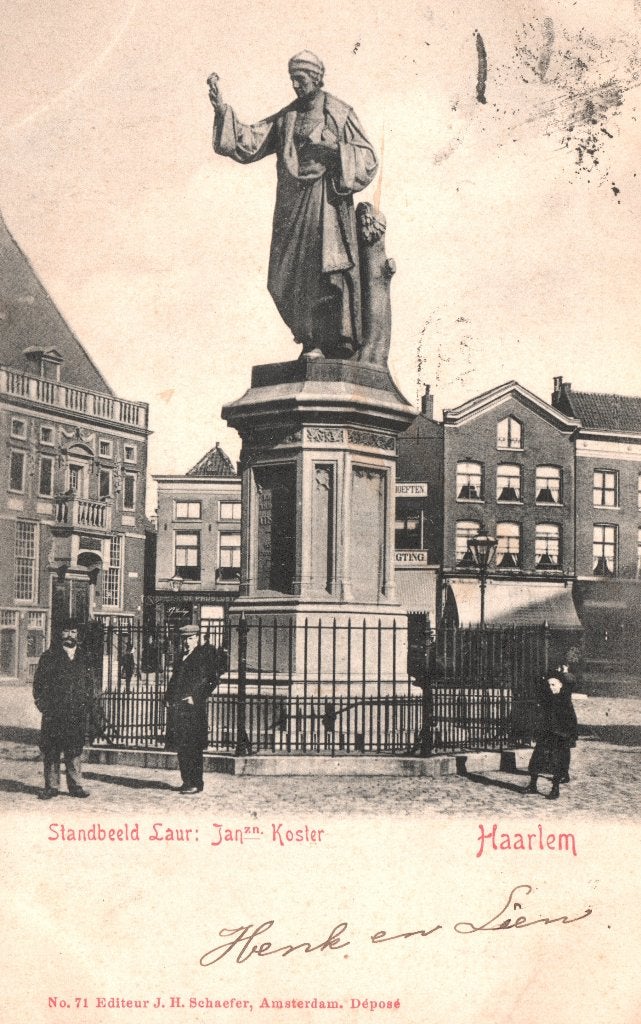 Standbeeld Laur. Janzn. Koster, Haarlem (1902) 128119, Verzenden, Voor 1920, Gelopen, Noord-Holland