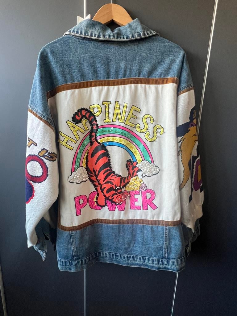 Denim jack Happiness Power (Spijker jas), Kleding | Dames, Jassen | Zomer, Ophalen of Verzenden, Zo goed als nieuw, Blauw