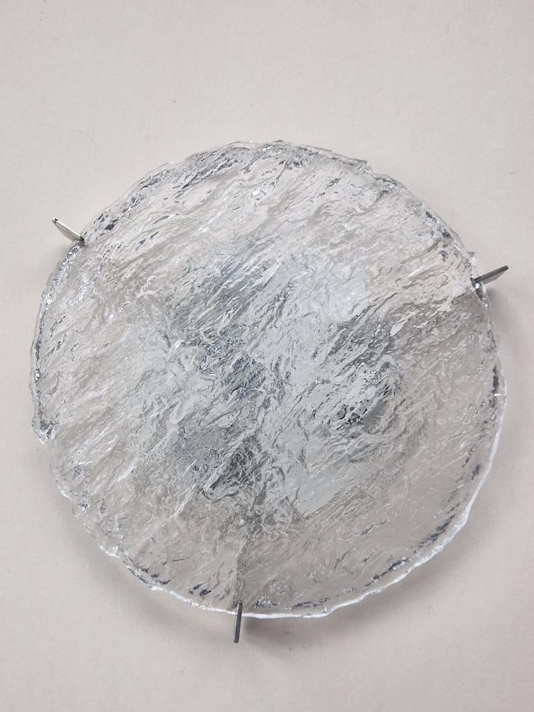 Vintage plafondlamp van Kaiser Leuchten met ijsglas textuur., Ophalen of Verzenden, Zo goed als nieuw, Glas