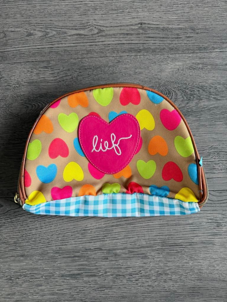 Lief! toilettas met hartjes en ruitjespatroon, ZGAN!, Sieraden, Tassen en Uiterlijk, Toilettassen, Ophalen of Verzenden, Zo goed als nieuw