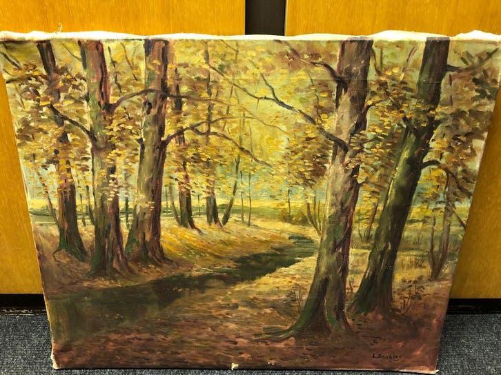 Schilderij van L. Sziklai - Herfstbos met beek, Antiek en Kunst, Kunst | Schilderijen | Klassiek, Ophalen