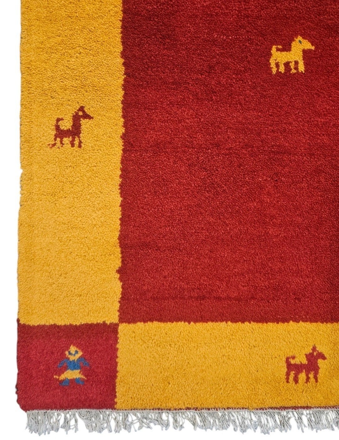 Handmade wool Gabbeh carpet modern red yellow 201x300cm, Gabbeh, India, 200 cm of meer, Rechthoekig