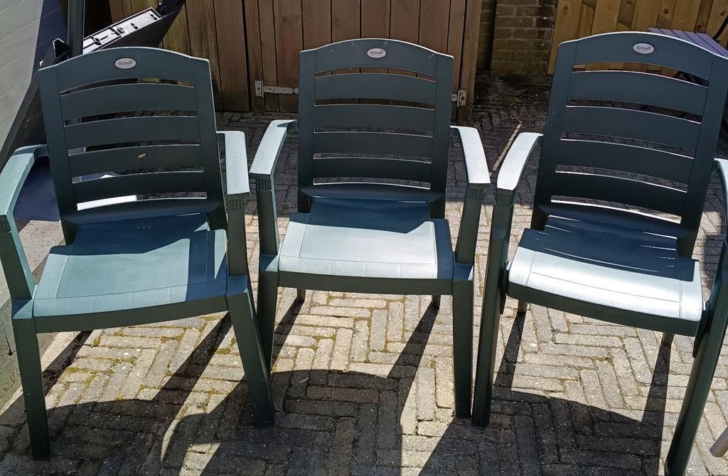 Hartman Tuinstoelen Groen x3, Tuin en Terras, Tuintafels, Ophalen, Gebruikt, Rechthoekig, Kunststof