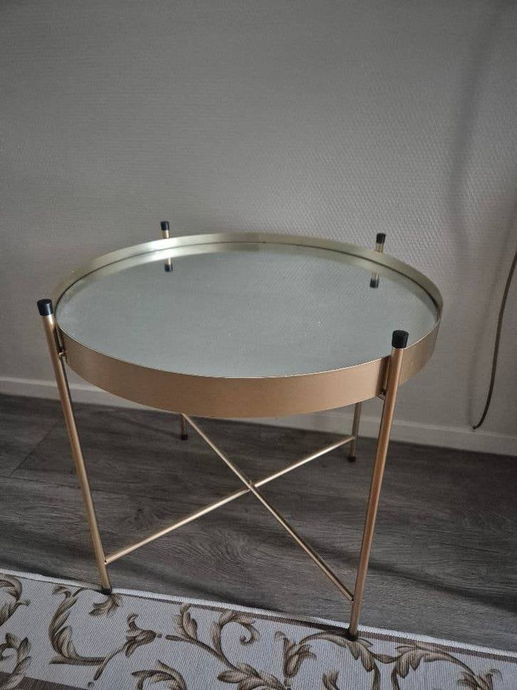 Messing kleurig bijzettafeltje, Ophalen, Minder dan 55 cm, Rond, Zo goed als nieuw
