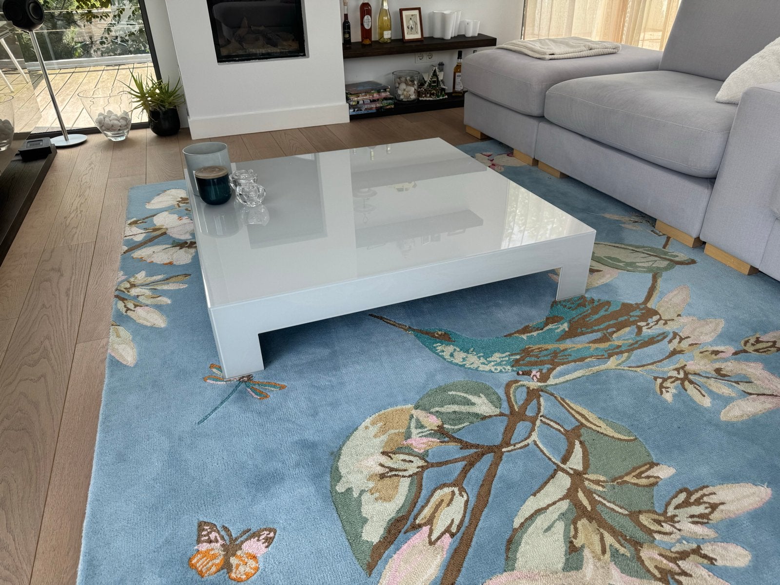 Moderne glazen salontafel 1.10 x 1.10m, Ophalen, Overige materialen, 100 tot 150 cm, Vierkant