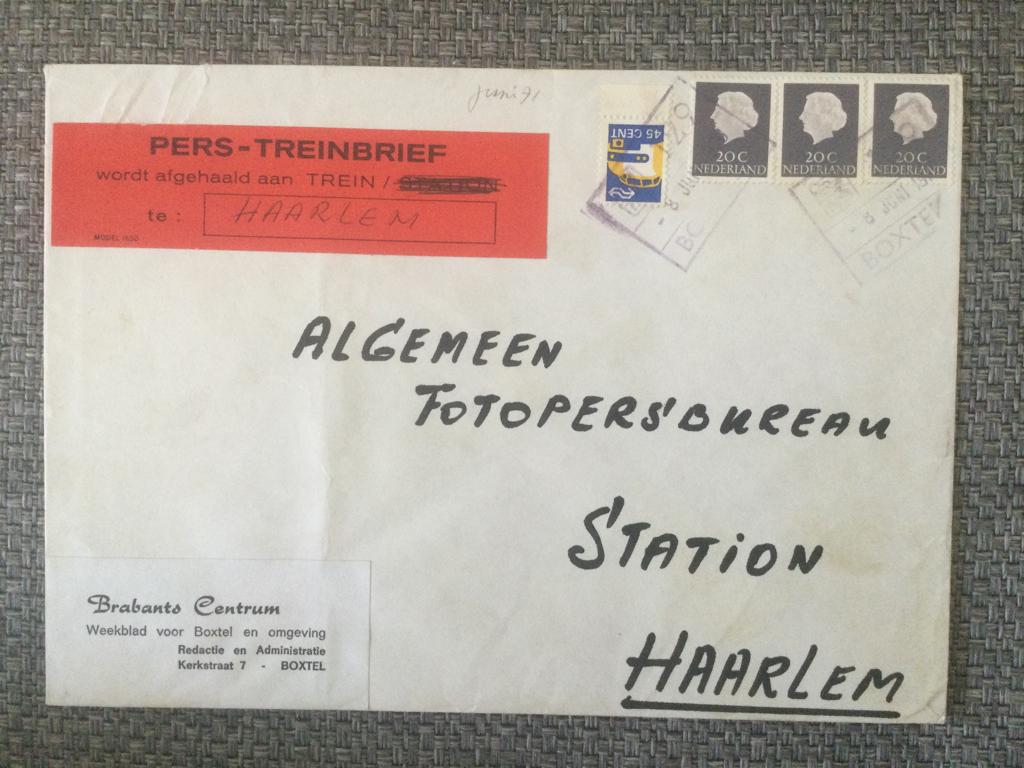 treinbrief Boxtel-Haarlem, Ophalen of Verzenden, Na 1940, Gestempeld