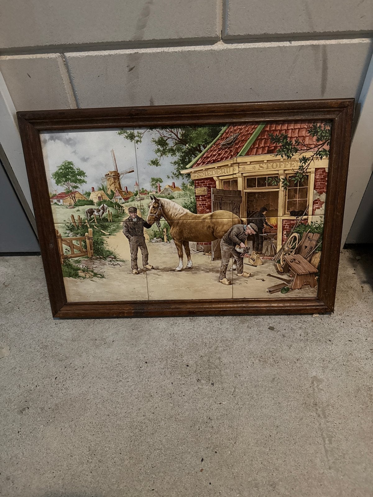 Tegeltableau Hoefsmid met Paard - Vintage Kunst, Antiek en Kunst, Ophalen of Verzenden