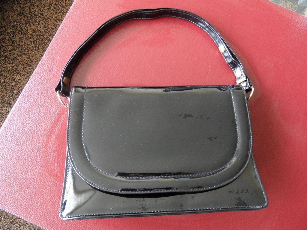 DAMES HANDTAS (LAK)., Ophalen of Verzenden, Zo goed als nieuw, Zwart, Handtas