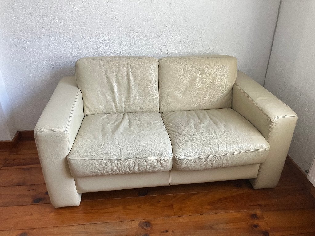 leren bank beige, Huis en Inrichting, Banken | Bankstellen, Ophalen, Gebruikt, 150 tot 200 cm, Tweepersoons
