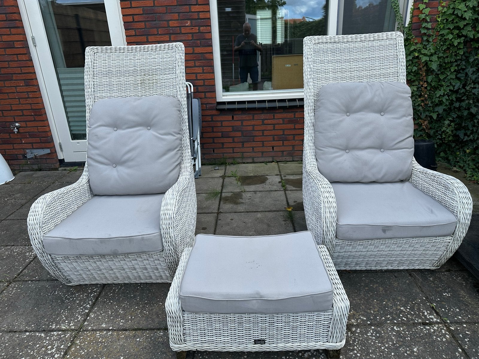 Teab: Giardo Wicker Tuin fauteuils  met hocker, Tuin en Terras, Ophalen, Gebruikt, Wicker
