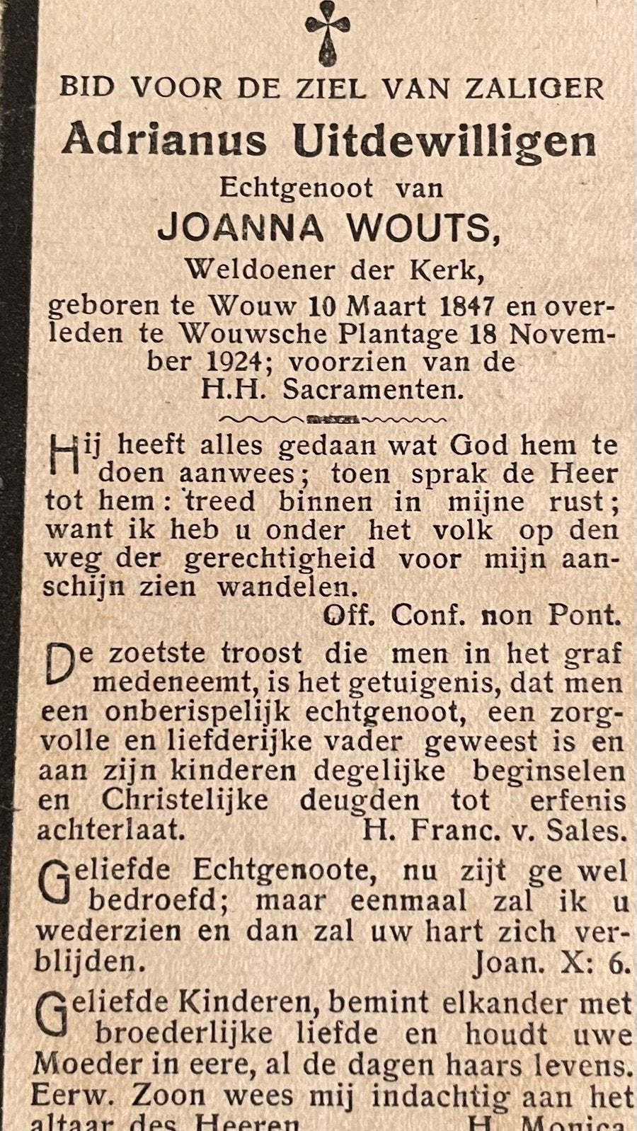 Adranus Uitdewilligen 1847. Wouw, Ophalen of Verzenden