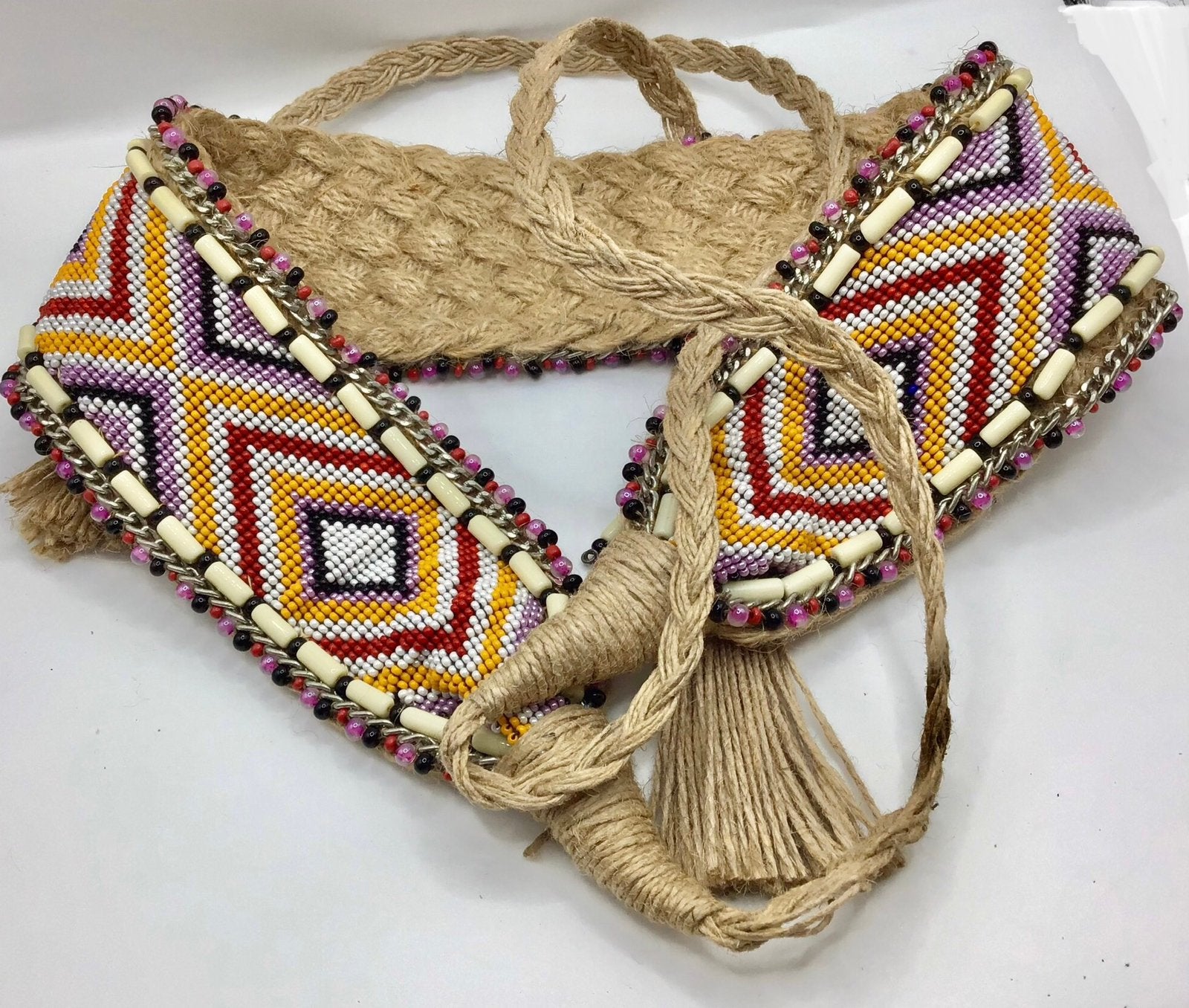 Vintage Boho Ibiza Riem met Kraaltjes en Touw, Handgemaakt, Verzenden, Overige materialen, Oorbellen