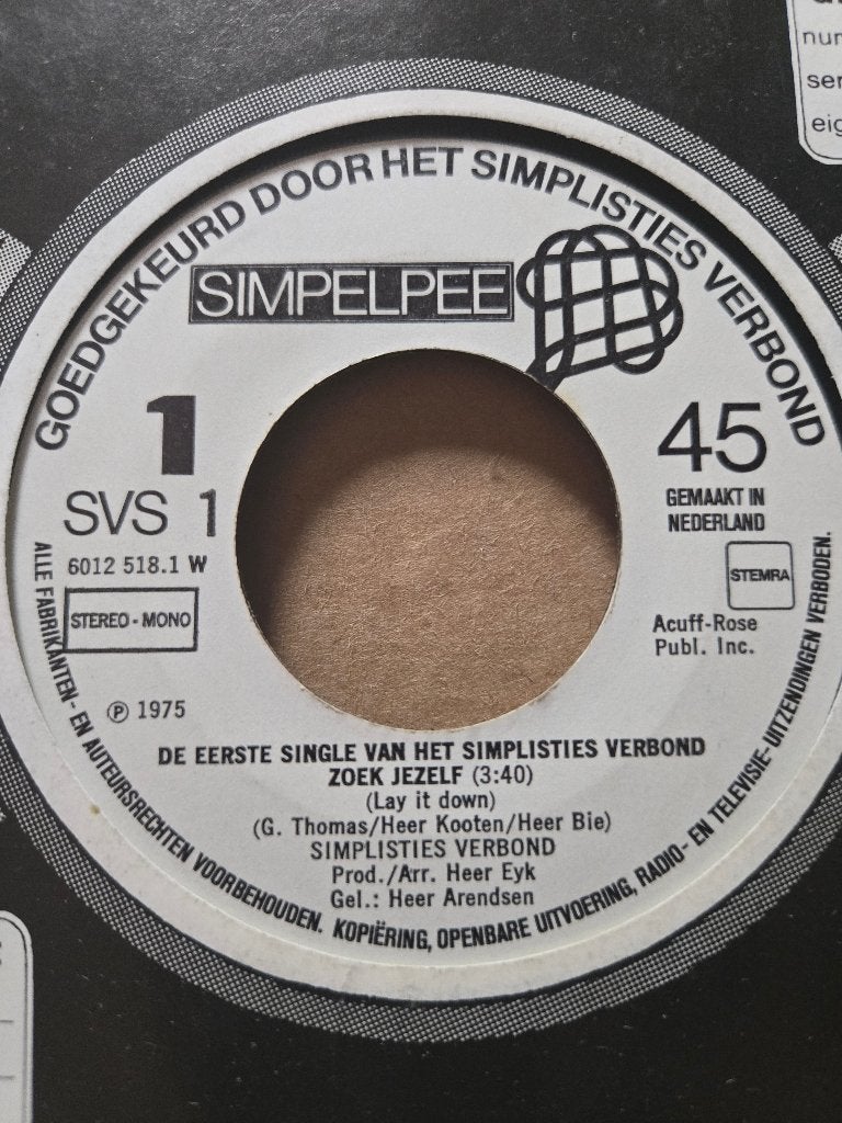 Simplisties verbond(Koot en Bie) - Zoek jezelf, 7 inch, Ophalen of Verzenden, Zo goed als nieuw, Beschermende buitenhoes