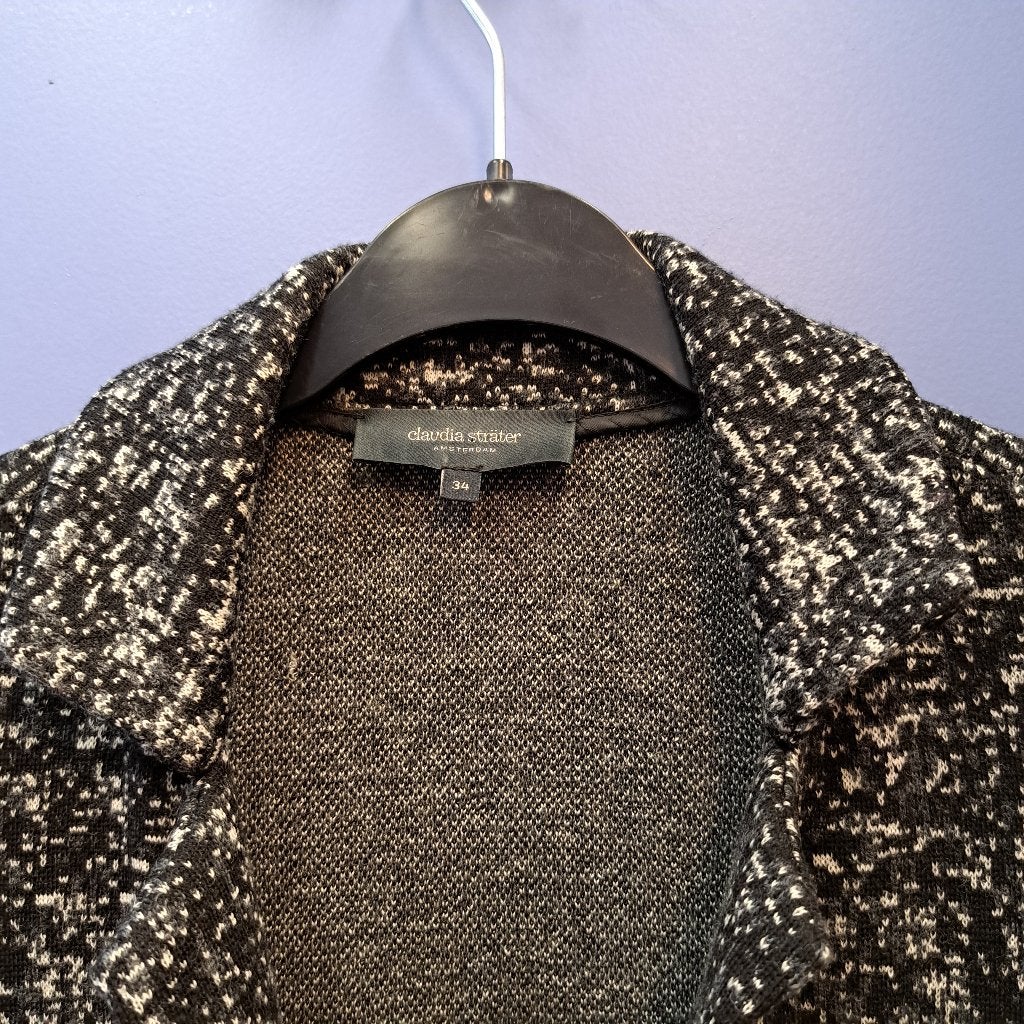 Claudia Sträter lang vest merino wol zwart grijzig XS 47056, ., Zwart, Ophalen of Verzenden, Zo goed als nieuw