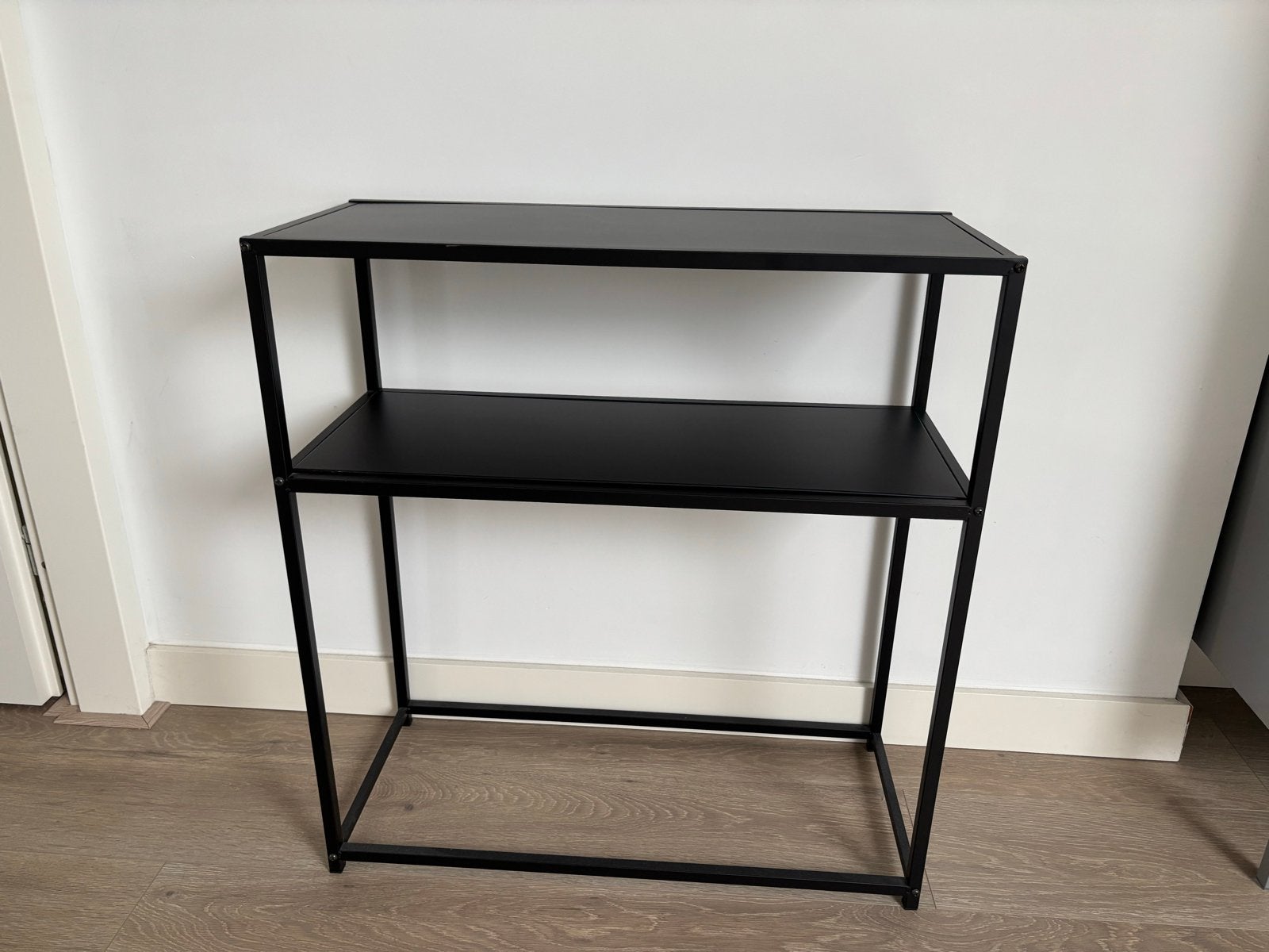 Zwart metalen sidetable met 2 planken - 76x70x30 cm, Ophalen, Gebruikt, 50 tot 100 cm, Metaal