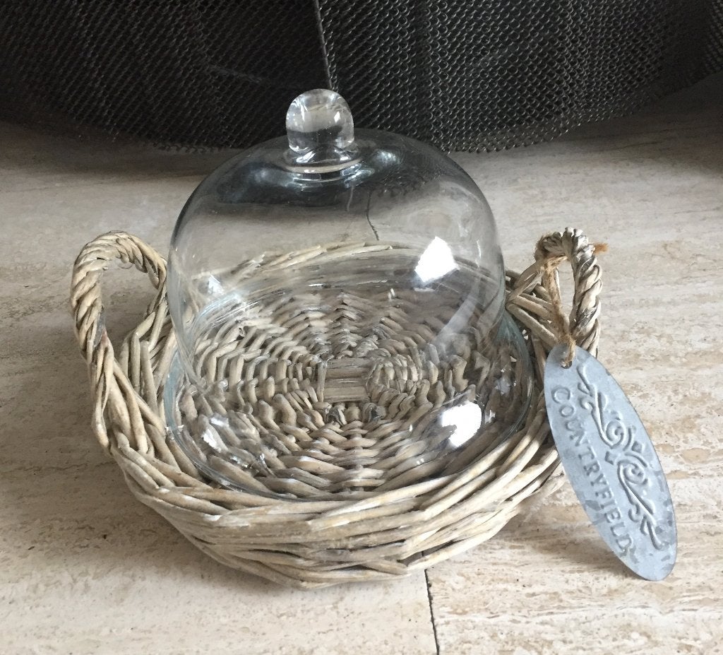 Glazen stolp met rieten schotel, Antiek en Kunst, Curiosa en Brocante, Ophalen
