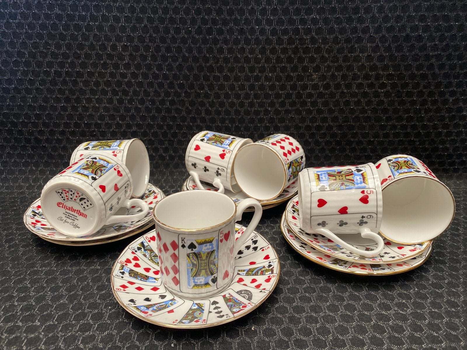 Elizabethan Staffordshire Speelkaarten Koffiekopjes Set, Antiek en Kunst, Ophalen of Verzenden