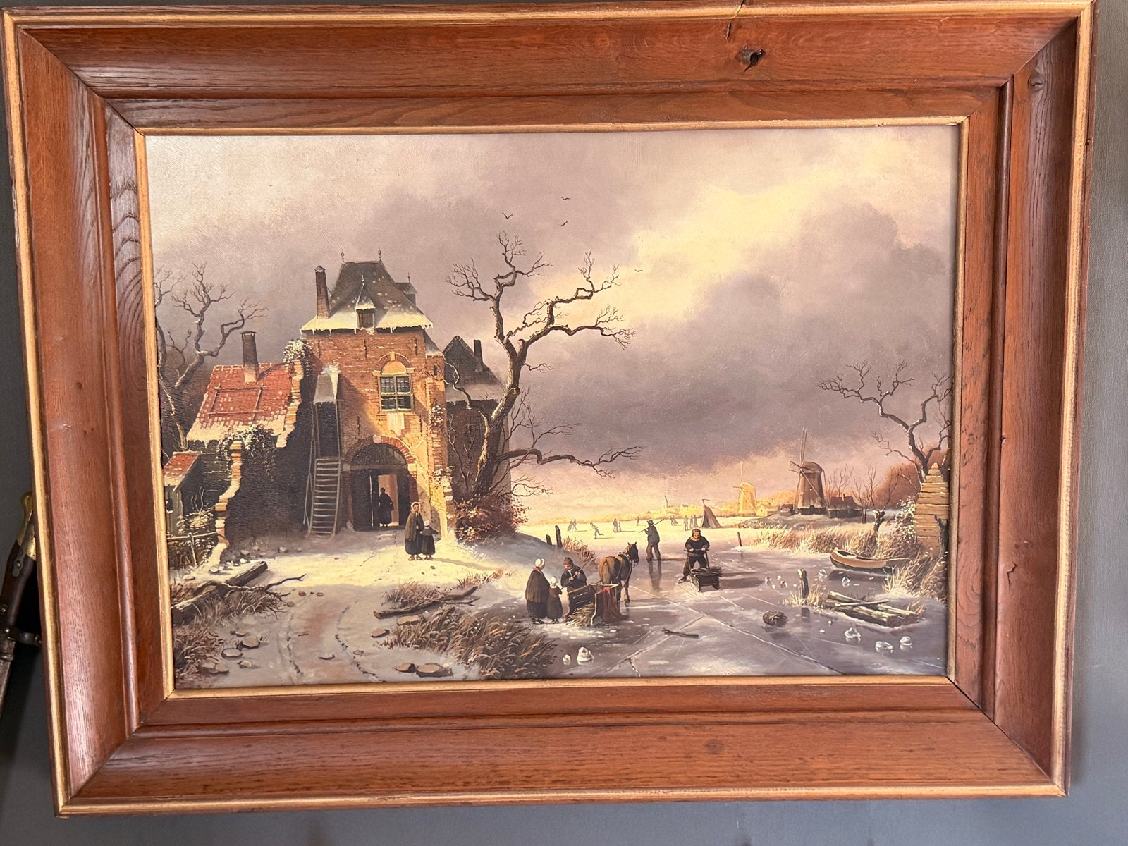 Schilderij Winterlandschap  C. Beck?, Doek, Realistisch, Ophalen of Verzenden, Gesigneerd