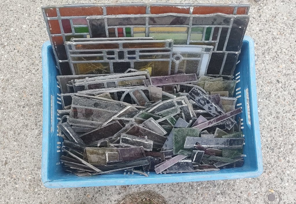 Partij glas in lood, Doe-het-zelf en Verbouw, Glas en Ramen, Ophalen, Gevelraam of Ruit, Gebruikt, Minder dan 80 cm