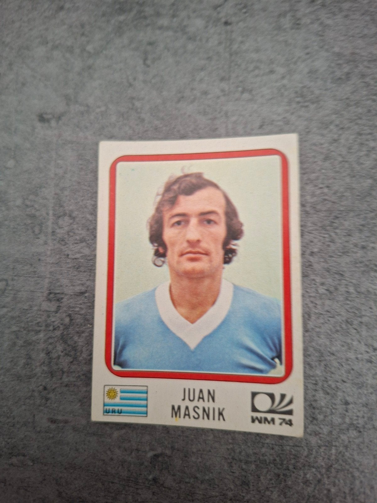 Panini sticker WK 74 München. Speler Juan Masnik Uruguay., Verzenden, Zo goed als nieuw, Sticker